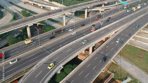 Aerial view of highway traffic flow in the city of jakarta.