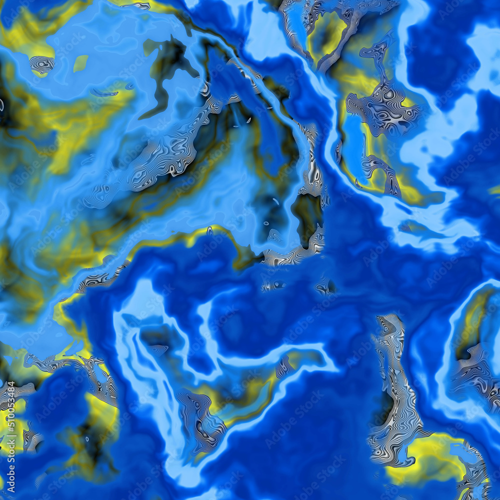 Naklejka premium Map, world, clouds, blue and yellow paint