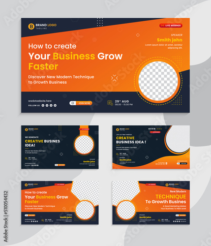 Video thumbnail for digital marketing and live web banner set template. Promotion banner design for business workshop. Video cover for the marketing agency. Marketing social media post service vector