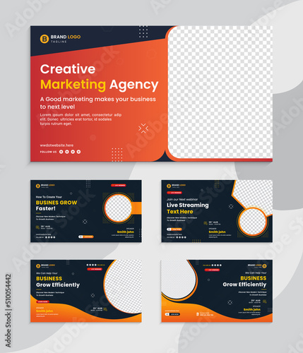 Video thumbnail for digital marketing and live web banner set template. Promotion banner design for business workshop. Video cover for the marketing agency. Marketing social media post service vector