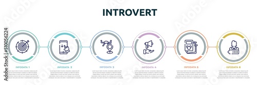 introvert concept infographic design template. included taget, swipe down, street map, embrace, , charged icons and 6 option or steps.