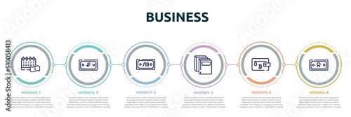 business concept infographic design template. included empathy, launching, security payment, distributed, inauguration, time mind icons and 6 option or steps.