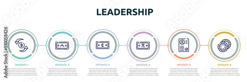 leadership concept infographic design template. included graph line, dollar, viral marketing, root directory, chance, problem solving icons and 6 option or steps.