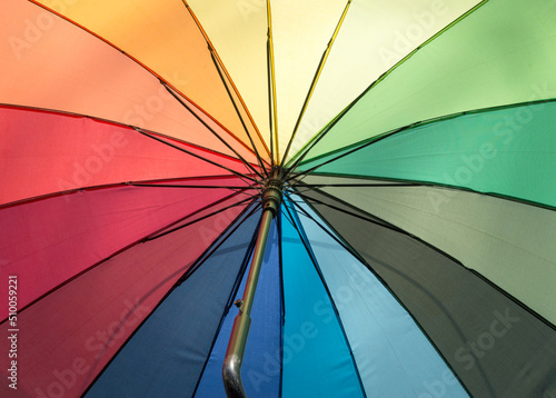 New colorful dissolved umbrella with the colors of the rainbow below