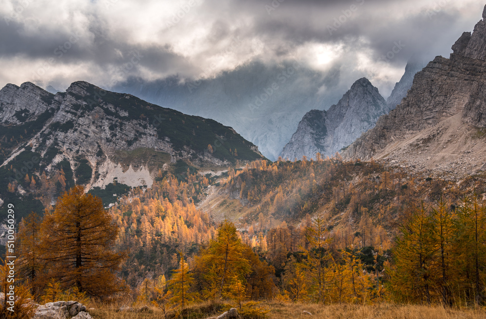 Autumn at Slemenova Spica in the Julian Alps mountains