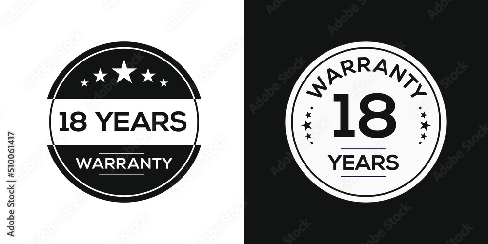 18 years warranty seal stamp, vector label.