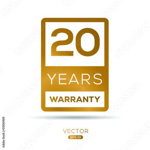 20 years warranty seal stamp, vector label.