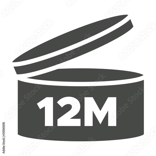 12 m Pao vector symbol. Period after opening icon. Cosmetic open month life shelf. Cosmetic product expiration.
