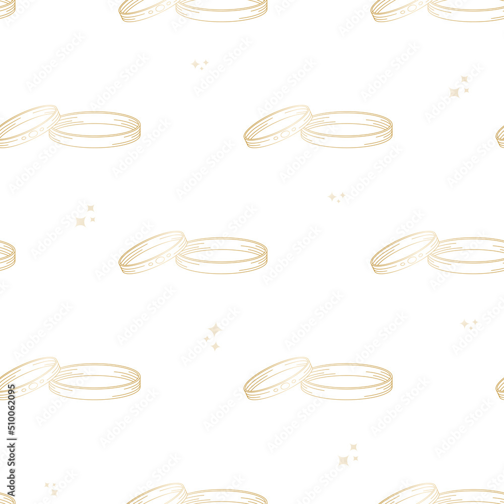 Vector seamless pattern with pair of gold wedding rings.