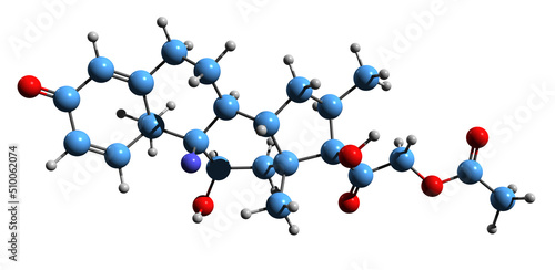  3D image of Betamethasone acetate skeletal formula - molecular chemical structure of  synthetic corticosteroid isolated on white background photo