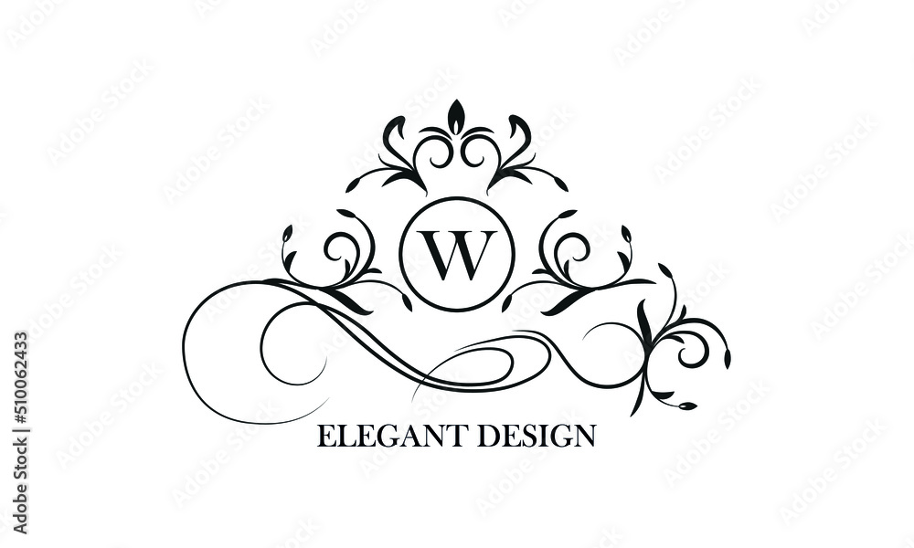 Luxurious logo in vintage style with the initials W Exquisite vector monogram, frame, label, emblem for the design concept of a boutique, hotel, business.