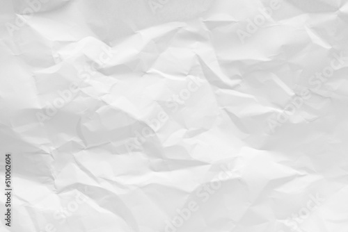 White crumpled paper texture background, clean white wrinkled paper, top view.