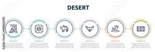 desert concept infographic design template. included relics, poppy, bison, fennec, duck, rug icons and 6 option or steps.