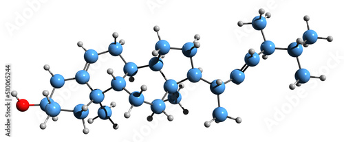  3D image of brassicasterol skeletal formula - molecular chemical structure of carbon sterol isolated on white background photo