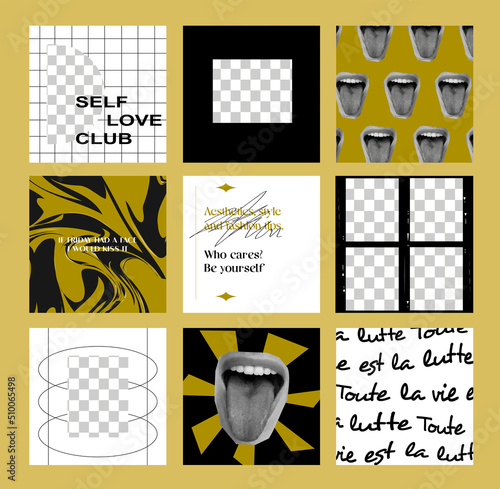 Set of instagram post templates with collage element. Mock up for personal blog or shop. Engagement booster.