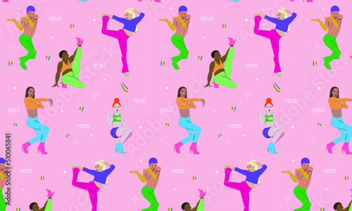 Slika na platnu Seamless pattern with dancing people, voguing, LGBT ballroom, vogue, seamless pr