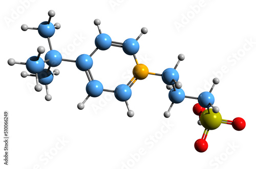  3D image of butyl piridino propanesulfonate skeletal formula - molecular chemical structure of surfactant isolated on white background