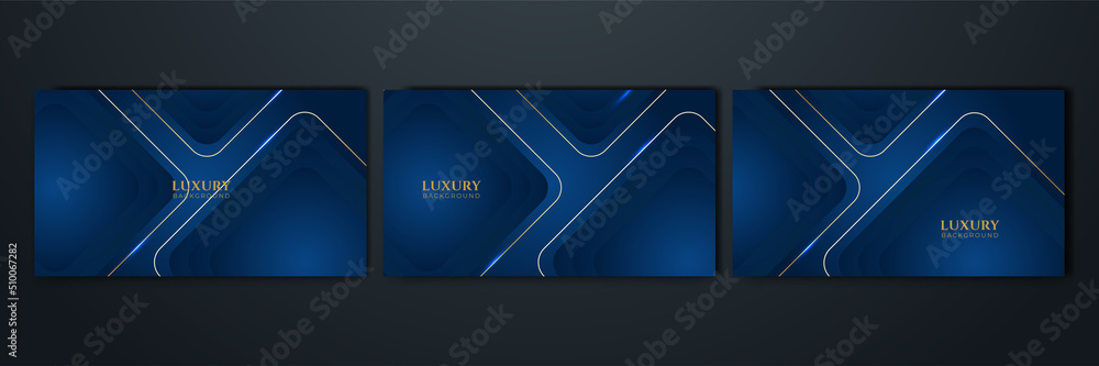 Set of golden ribbon on blue background Stock Vector | Adobe Stock