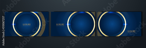Set of golden ribbon on blue background