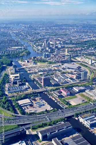 Aerial view of office buildings in Amstel  Omval and Overamstel