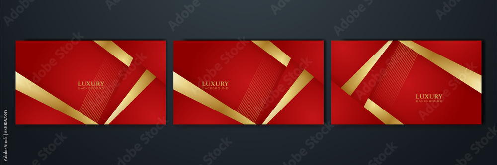 Set of red abstract background with golden lines