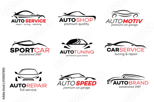 Auto logo vector set isolated on white background for detailing, car service, repair, tuning, washing isolated on white background. Stamps, banners and design elements for you business. 10 eps