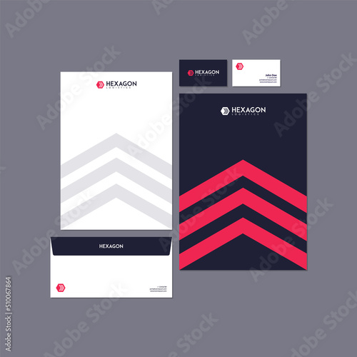 Hexagon logistics. Simple and modern stationery template.	