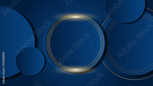Modern luxury dark blue abstract background with gold lines and circles