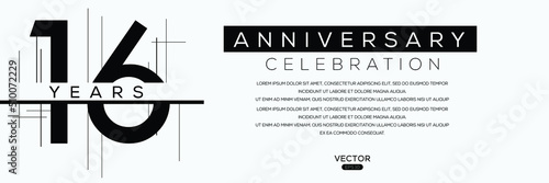 16 years anniversary celebration Design, Vector illustration.