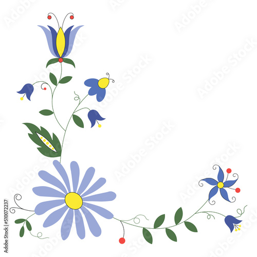 Traditional Polish flower ornament. Kashubian embroidery. Floral folk vector illustration.