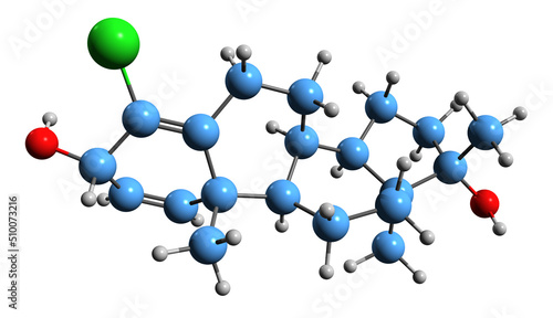 3D image of Chlorodehydromethylandrostenediol skeletal formula - molecular chemical structure of CDMA isolated on white background
 photo