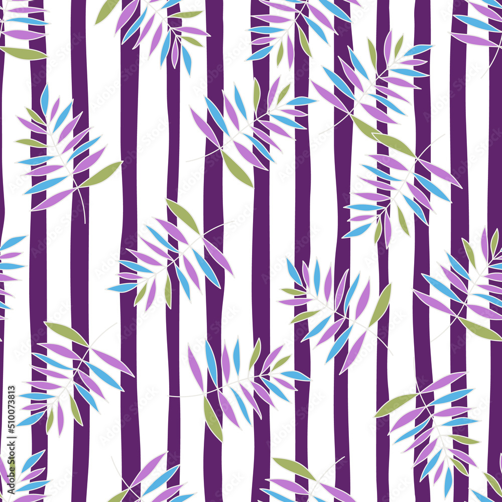 Fototapeta premium Abstract outline tropical palm leaves seamless pattern. Jungle leaf wallpaper.