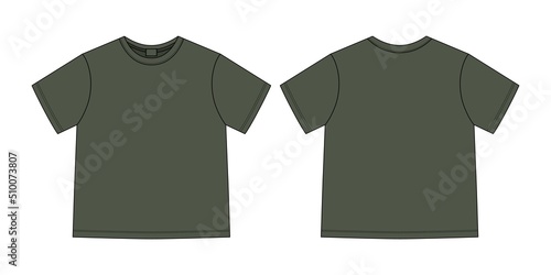 Apparel technical sketch unisex oversize t shirt. T-shirt design template. Khaki green color.