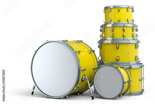 Set of realistic drums or drumset on white background