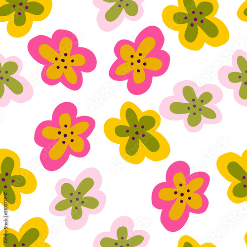 Creative decorative flowers seamless pattern. Simple stylized flower buds wallpaper.