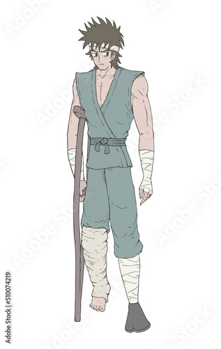 Man walking with crutch