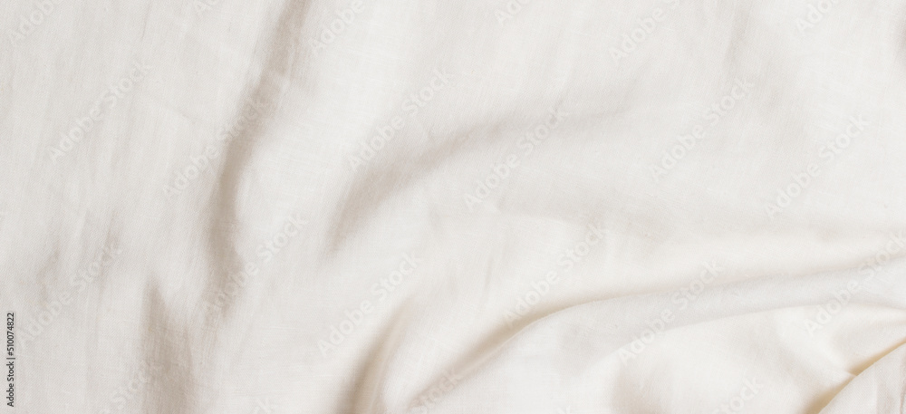 White crumpled linen fabric texture background. Natural linen organic ...