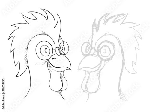 Funny chicken wigh glasses line draw photo