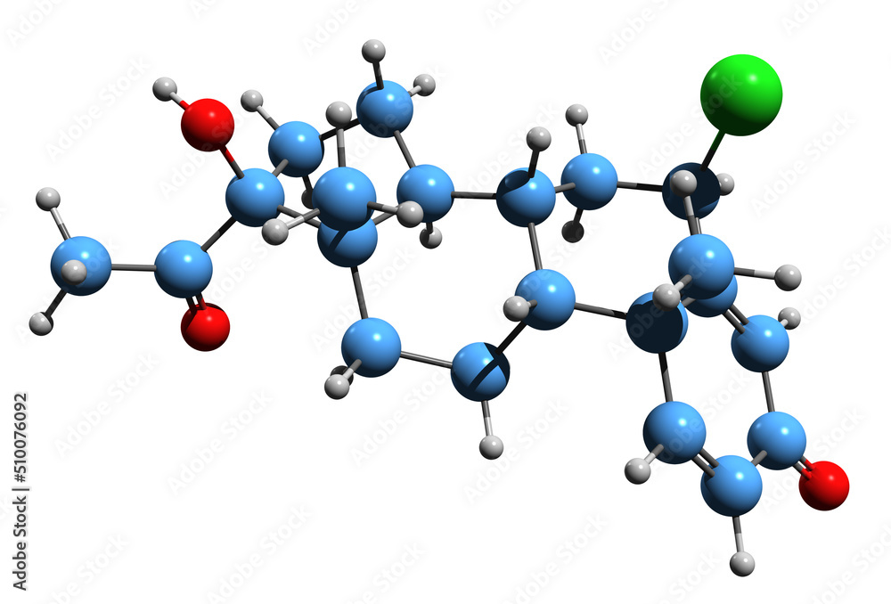 3D image of Cismadinone skeletal formula - molecular chemical structure of steroidal progestin isolated on white background 3D image of Cismadinone skeletal formula - molecular chemical structure of steroidal progestin isolated on white background