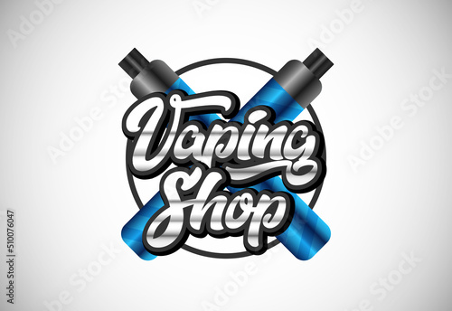 Vape, e-cigarette logo design template. Vape shop electronic vaporizer logo vector illustration.