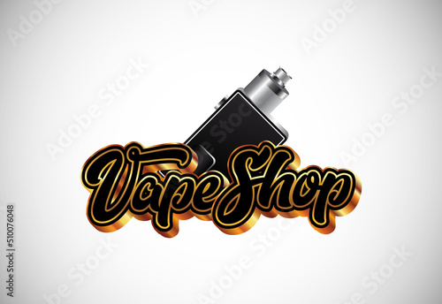 Vape, e-cigarette logo design template. Vape shop electronic vaporizer logo vector illustration.