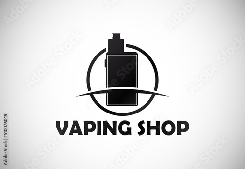 Vape, e-cigarette logo design template. Vape shop electronic vaporizer logo vector illustration.