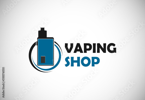 Vape, e-cigarette logo design template. Vape shop electronic vaporizer logo vector illustration.