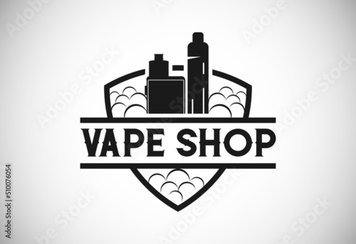 Vape, e-cigarette logo design template. Vape shop electronic vaporizer logo vector illustration.