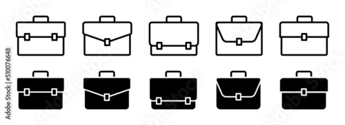 Briefcase vector icon set. Baggage, luggage outline vector sign.