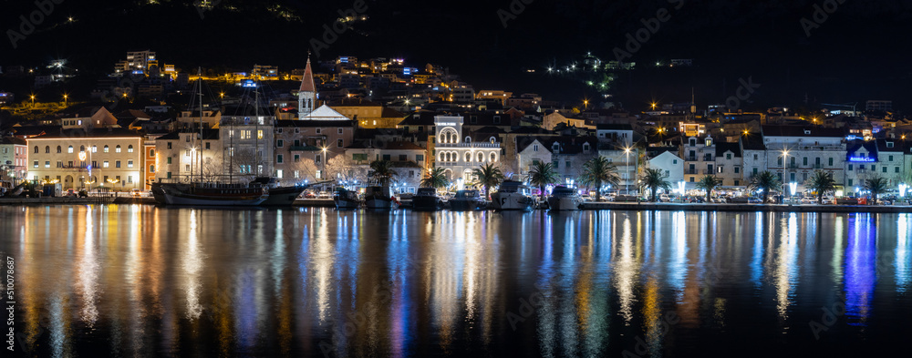 Makarska at night, Croatia