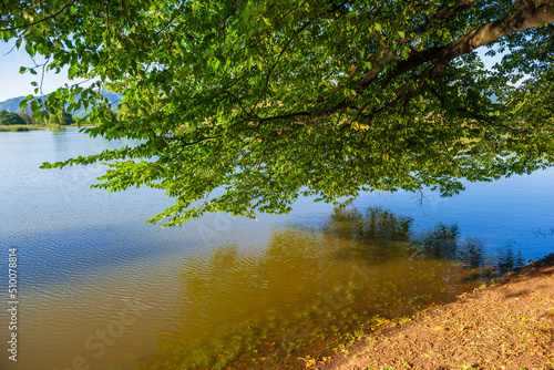 Beautiful landscape with Tsover lake and green trees, Armenia photo