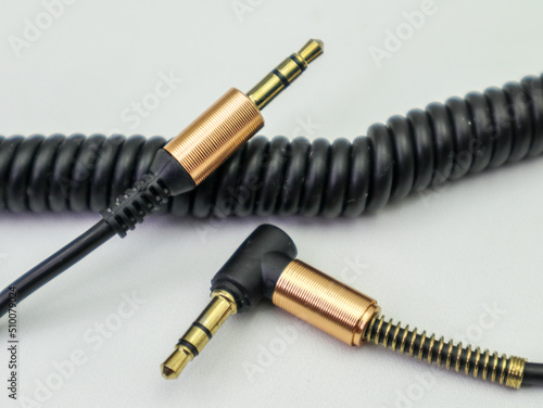 Wallpaper Mural audio jack spirng cable on white background selective focus Torontodigital.ca