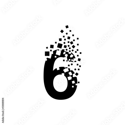 Number 6 turns into a cloud of squares of different sizes
