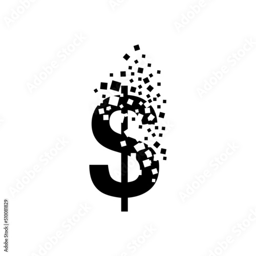 Dollar sign turns into a cloud of squares of different sizes